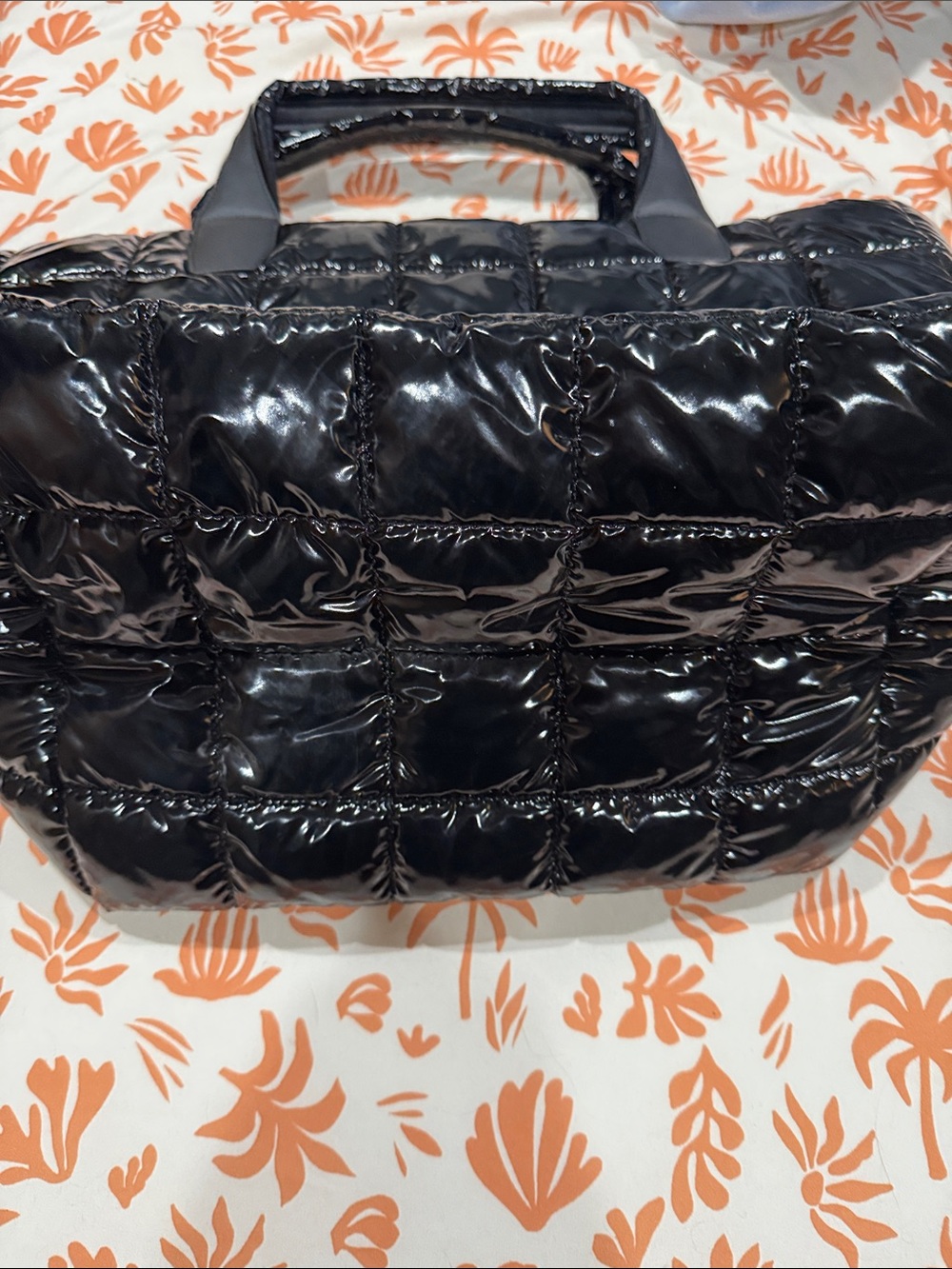 Glossy Quilted Black Tote Bag with Top Handles - Picture 4 of 4